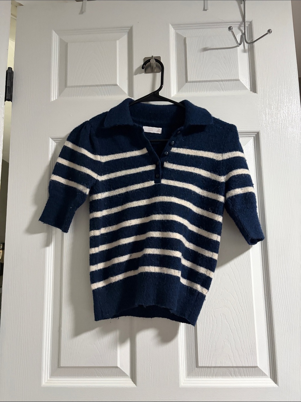 LC Lauren Conrad Navy & White Striped Polo Knit Top
